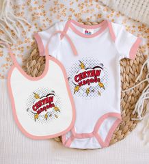 BK Kids Ceryan Kaçağı Tasarımlı Pembe Bebek Body Zıbın ve Mama Önlüğü Hediye Seti-1