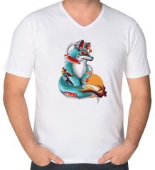 BK Gift Tilki Tasarımlı V Yaka Tişört-1