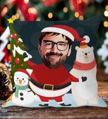 BK Gift Kişiye Özel Noel Baba Karikatürlü Beyaz Yastık-1