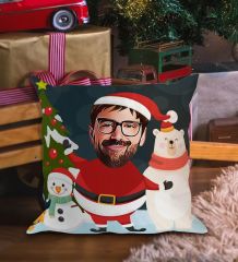 BK Gift Kişiye Özel Noel Baba Karikatürlü Beyaz Yastık-1