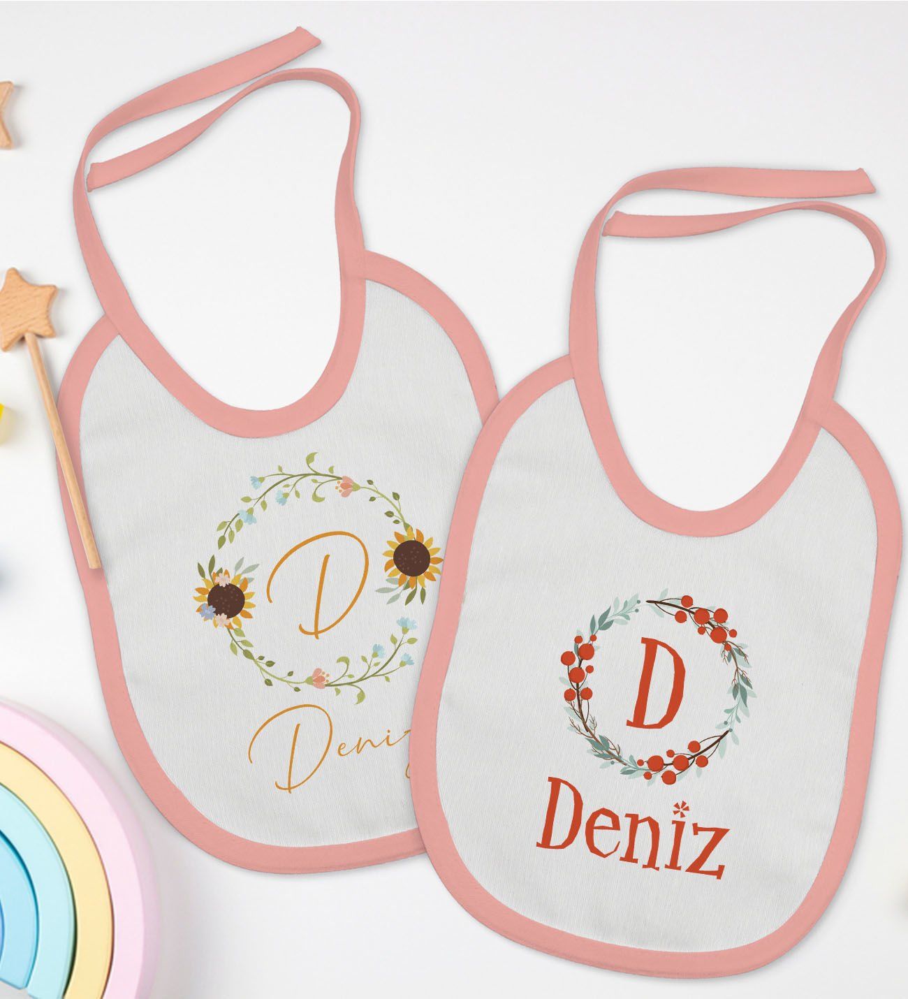 BK Kids Kişiye Özel Harfli İsimli 2’li Pembe Mama Önlüğü-2