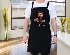BK Gift Kişiye Özel Erkek Chef Karikatürlü Profesyonel Siyah Mutfak Önlüğü, Aşçı Önlüğü, Şef Önlüğü, Arkadaşa Hediye-6