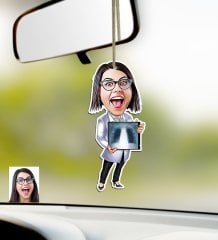 Kişiye Özel Bayan Radyoloji Uzmanı Karikatürlü Ahşap Araba Dikiz Ayna Süsü