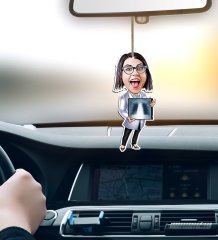 Kişiye Özel Bayan Radyoloji Uzmanı Karikatürlü Ahşap Araba Dikiz Ayna Süsü