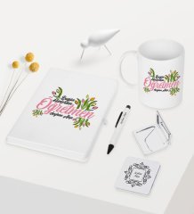 Kişiye Özel Bugün Günlerden Öğretmen Temalı Beyaz Defter Kalem Kupa Ayna Seti - 1