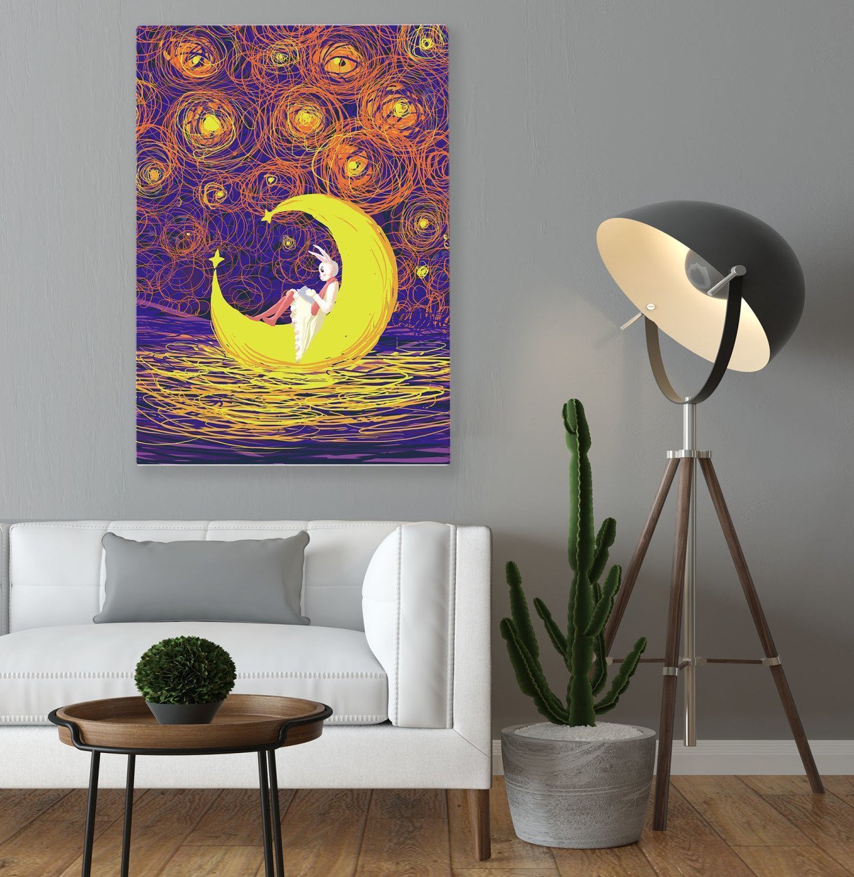 BK Home Tavşan Kız ve Ay Fantastik Kanvas Tablo 70x100cm