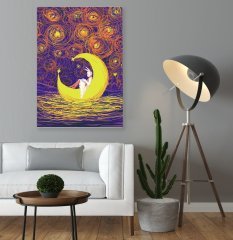 BK Home Tavşan Kız ve Ay Fantastik Kanvas Tablo 70x100cm