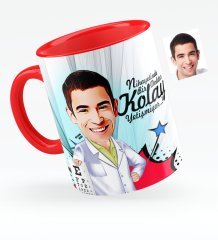 Kişiye Özel Bay Göz Doktoru Karikatürlü Kırmızı Kupa Bardak - 1
