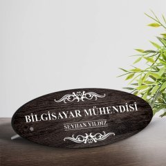 Kişiye Özel Mesleki Bilgisayar Mühendisi Ahşap Oval Masa İsimliği  - 3