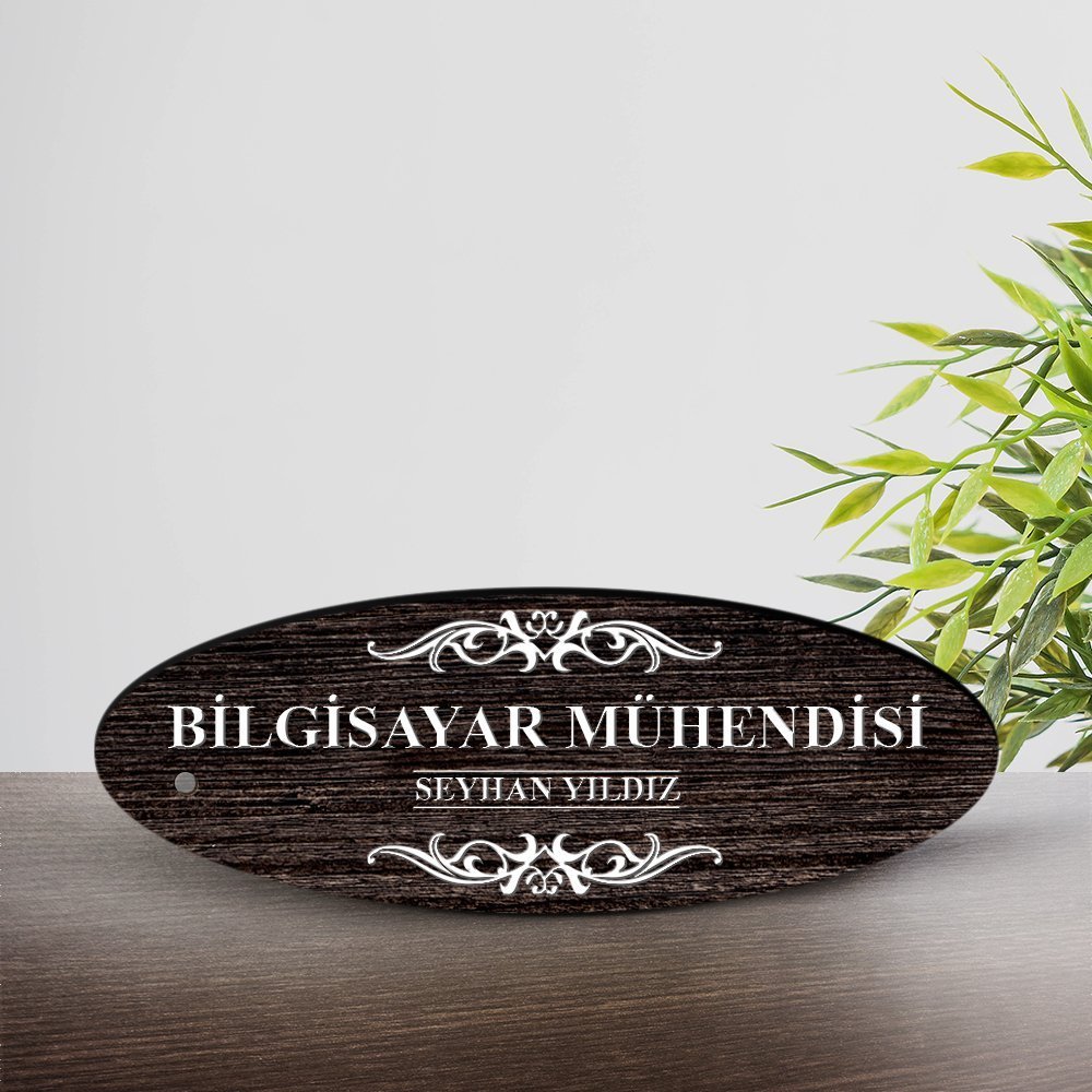 Kişiye Özel Mesleki Bilgisayar Mühendisi Ahşap Oval Masa İsimliği  - 3