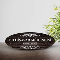 Kişiye Özel Mesleki Bilgisayar Mühendisi Ahşap Oval Masa İsimliği  - 3