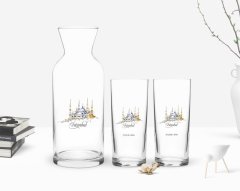 Kişiye Özel Renkli Baskılı İstanbul Tasarımlı Turistik İkili Rakı Bardağı ve Karaf Hediye Seti-4