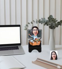 Kişiye Özel Kadın Öğretmen Karikatürlü Ahşap Biblo Telefon Standı-2