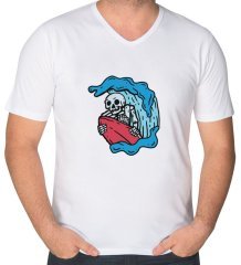 BK Gift Sörfçü İskelet Tasarımlı V Yaka Tişört-1