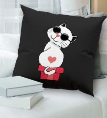 BK Gift Kedi Tasarımlı Premium Kumaş Siyah Kırlent Yastık, Ev Hediyesi, Ev Dekorasyonu, Dekoratif Hediye-5