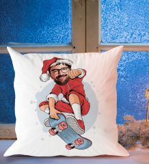 BK Gift Kişiye Özel Erkek Noel Baba Karikatürlü Beyaz Yastık-1