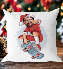 BK Gift Kişiye Özel Erkek Noel Baba Karikatürlü Beyaz Yastık-1