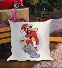 BK Gift Kişiye Özel Erkek Noel Baba Karikatürlü Beyaz Yastık-1