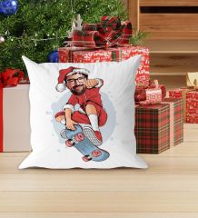 BK Gift Kişiye Özel Erkek Noel Baba Karikatürlü Beyaz Yastık-1