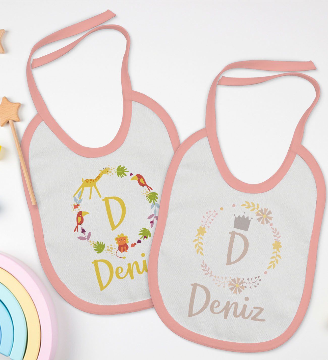 BK Kids Kişiye Özel Harfli İsimli 2’li Pembe Mama Önlüğü-1