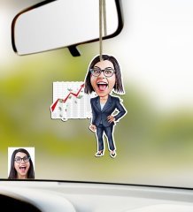 Kişiye Özel Bayan Patron Karikatürlü Ahşap Araba Dikiz Ayna Süsü