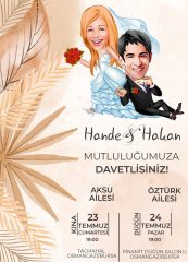 Kişiye Özel Karikatürlü Bitmeyen Düğün Davetiyesi Model 48