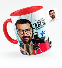 Kişiye Özel Bay Fotoğraf Sanatçısı Karikatürlü Kırmızı Kupa Bardak - 1