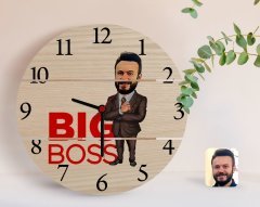 Kişiye Özel Erkek Big Boss Karikatürlü Otantik Ahşap Palet Saat-2