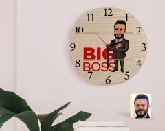 Kişiye Özel Erkek Big Boss Karikatürlü Otantik Ahşap Palet Saat-2