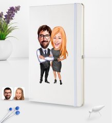 Kişiye Özel Sevgililer Karikatürlü Beyaz Termo Deri Defter 16x24cm Model 100