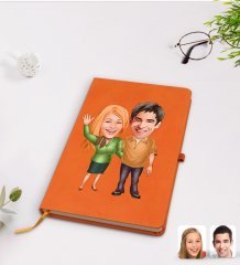 Kişiye Özel Sevgililer Karikatürlü Turuncu Termo Deri Defter Model 110