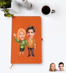 Kişiye Özel Sevgililer Karikatürlü Turuncu Termo Deri Defter Model 110