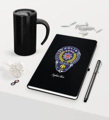 Kişiye Özel Polis Temalı Siyah Defter Kalem Termos Mug Seti - 2