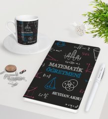 Kişiye Özel Matematik Öğretmeni Beyaz Defter Kalem Türk Kahvesi Fincanı Seti-11