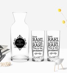 Kişiye Özel Renkli Baskılı Drink Rakı Tasarımlı İkili Rakı Bardağı ve Karaf Hediye Seti-1
