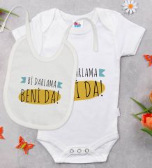 BK Kids Darlama Beni Tasarımlı Beyaz Bebek Body Zıbın ve Mama Önlüğü Hediye Seti-1