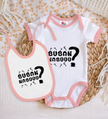 BK Kids Buban Nabüüü Tasarımlı Pembe Bebek Body Zıbın ve Mama Önlüğü Hediye Seti-1