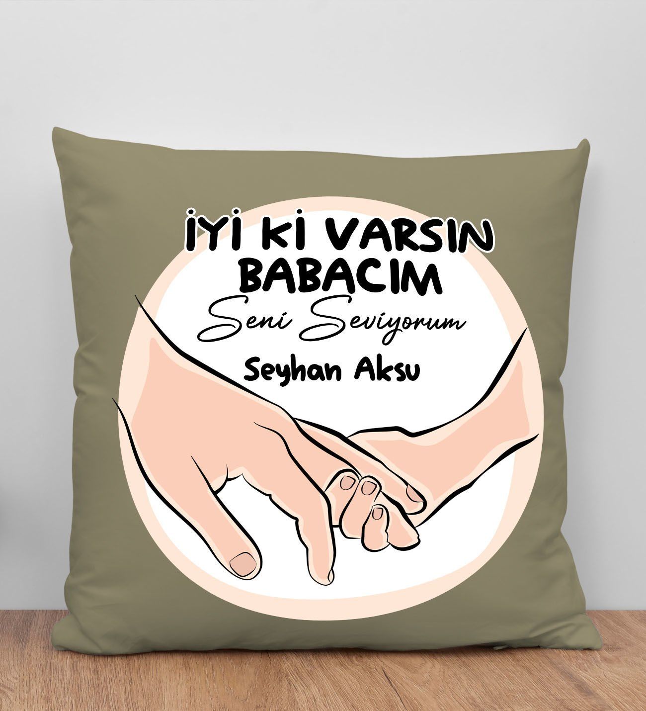 BK Gift Kişiye Özel İsimli Babalar Günü Tasarımlı Haki Kırlent Yastık-10 Babaya Hediye, Ev Dekorasyonu, Babalar Günü Hediyesi