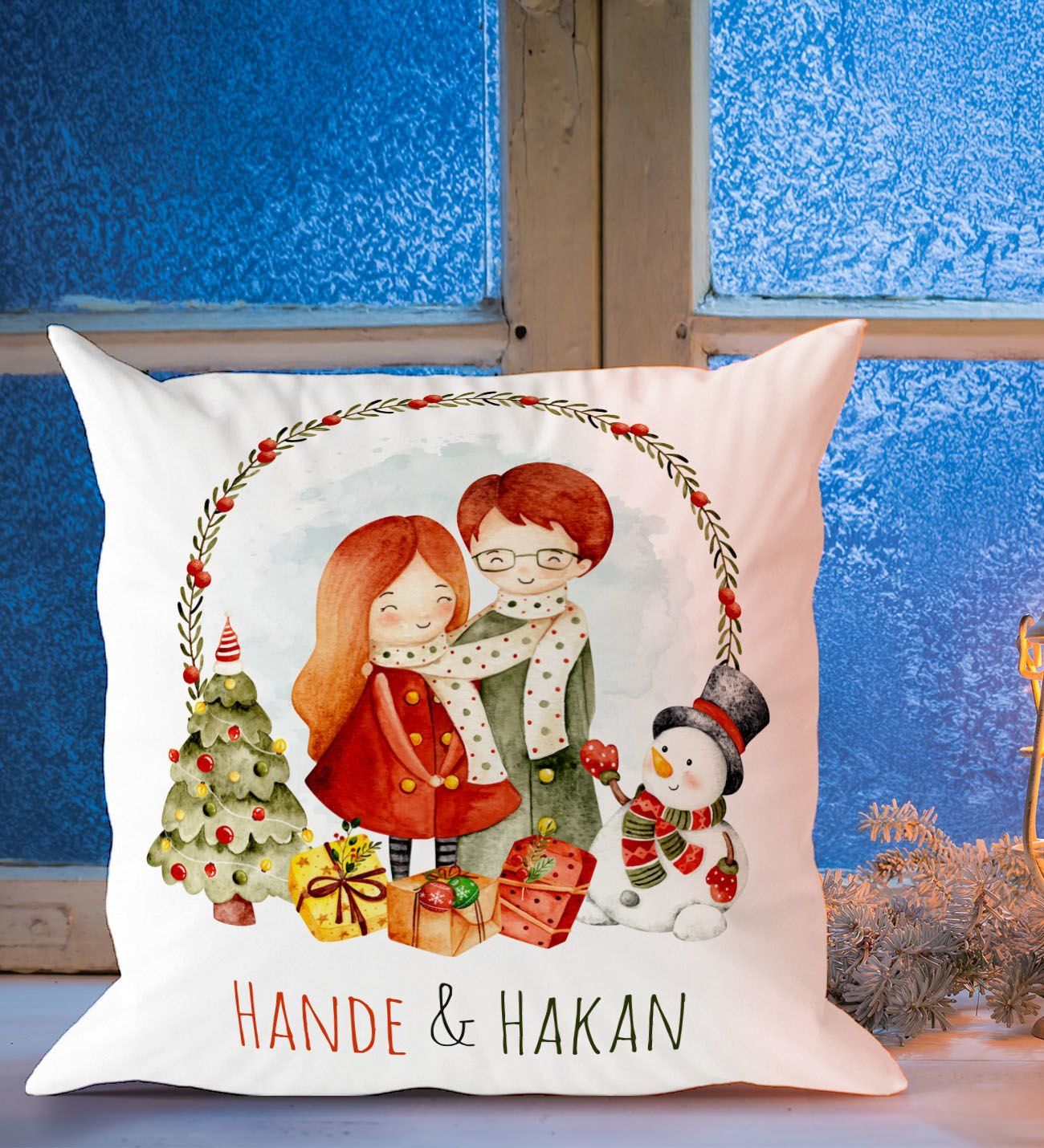 BK Gift Kişiye Özel İsimli Yılbaşı Tasarımlı Beyaz Yastık-6