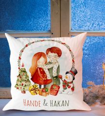 BK Gift Kişiye Özel İsimli Yılbaşı Tasarımlı Beyaz Yastık-6