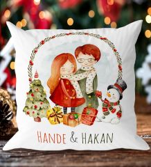 BK Gift Kişiye Özel İsimli Yılbaşı Tasarımlı Beyaz Yastık-6