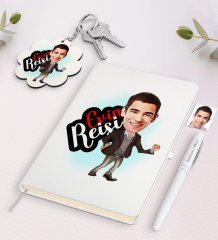 Kişiye Özel Evin Reisi Karikatürlü Beyaz Defter Kalem ve Anahtarlık Hediye Seti-1