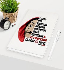 Kişiye Özel La Casa De Papel Beyaz Defter Kalem Seti - 14