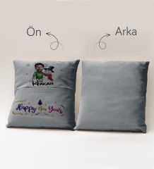 BK Gift Kişiye Özel Yılbaşı Karikatür Tasarımlı Organizer Kumanda ve Atıştırmalık Cepli Gri Kırlent Yastık- 9, Yılbaşı Hediyesi, Yeni Yıl Hediyeleri