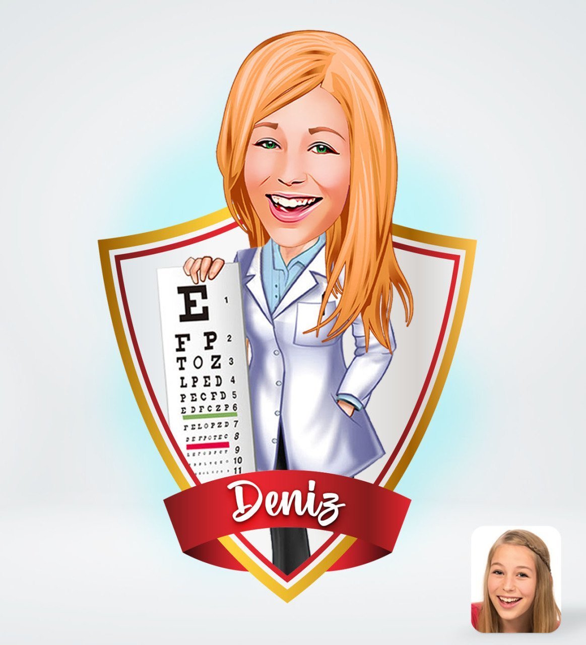 Kişiye Özel İsimli Kadın Göz Doktoru Tasarımlı Dijital Karikatür-1