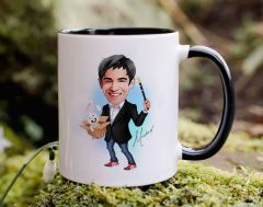Bk Gift Kişiye Özel Sihirbaz Karikatürlü Siyah Kupa Bardak-1, Sevgiliye Hediye, Arkadaşa Hediye