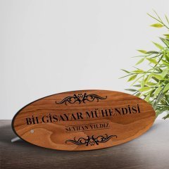 Kişiye Özel Mesleki Bilgisayar Mühendisi Ahşap Oval Masa İsimliği  - 1