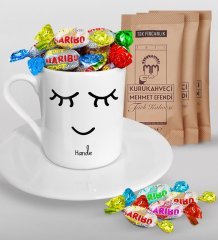 Kişiye Özel Sevgililer Günü Türk Kahvesi Fincanı Mehmet Efendi Kahve ve Haribo Şeker Hediye Seti-102