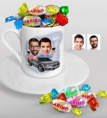 Kişiye Özel Kankalar Karikatürlü Türk Kahvesi Fincanı ve Haribo Şeker Hediye Seti-1