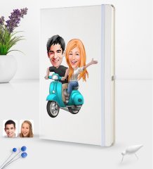 Kişiye Özel Sevgililer Karikatürlü Beyaz Termo Deri Defter 16x24cm Model 99